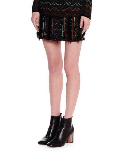 Stereo Zigzag Miniskirt W/fringe, Black