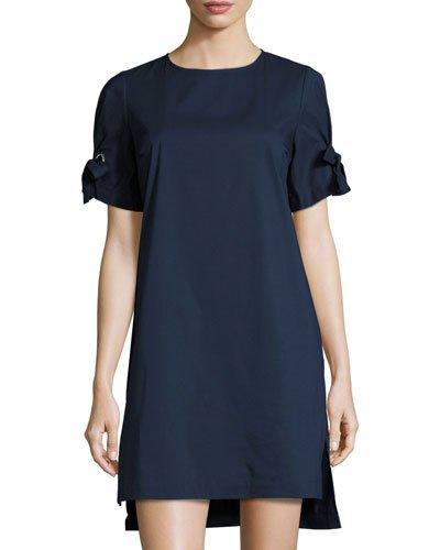 Short-sleeve Shift Dress W/ Grommets & Ties, Navy