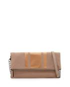 Faux-suede Fold-over Clutch Bag, Taupe