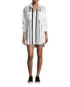 Striped Oversized Shirtdress, White/black