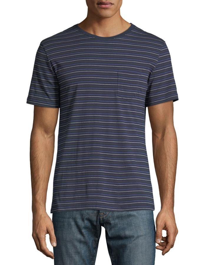 Men's Striped Short-sleeve Crewneck Pocket Tee