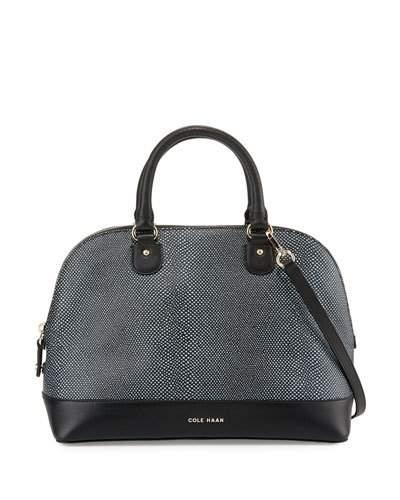 Milena Lizard-embossed Leather Satchel Bag, Black/ivory