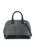 Milena Lizard-embossed Leather Satchel Bag, Black/ivory