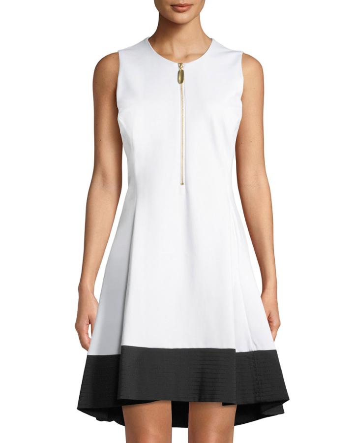Colorblocked Zip-front Fit-&-flare Dress