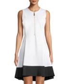 Colorblocked Zip-front Fit-&-flare Dress