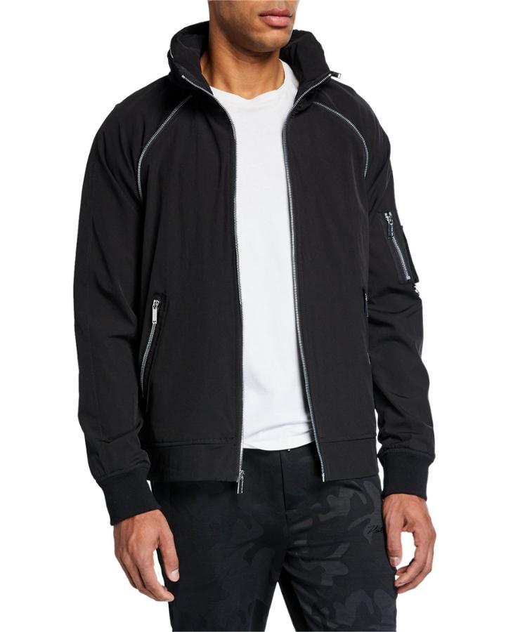 Men's Raglan Hooded Zip-front Jacket