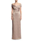 Off-the-shoulder Metallic Jacquard Evening Gown