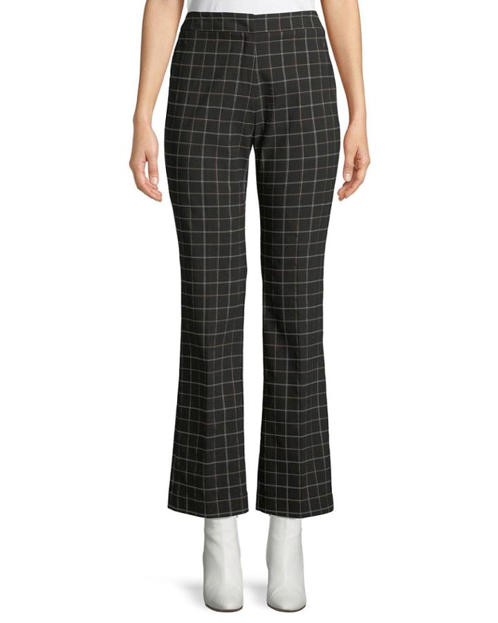 Plaid Mid-rise Flare-leg Pants