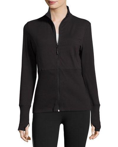 Slimming Ribbed Zip-front Jacket, Black
