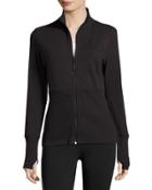 Slimming Ribbed Zip-front Jacket, Black