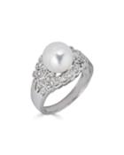 Classic 14k White Gold Diamond Akoya Pearl Ring,