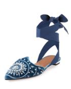 Stellar Embellished Velvet Ankle-wrap Flat