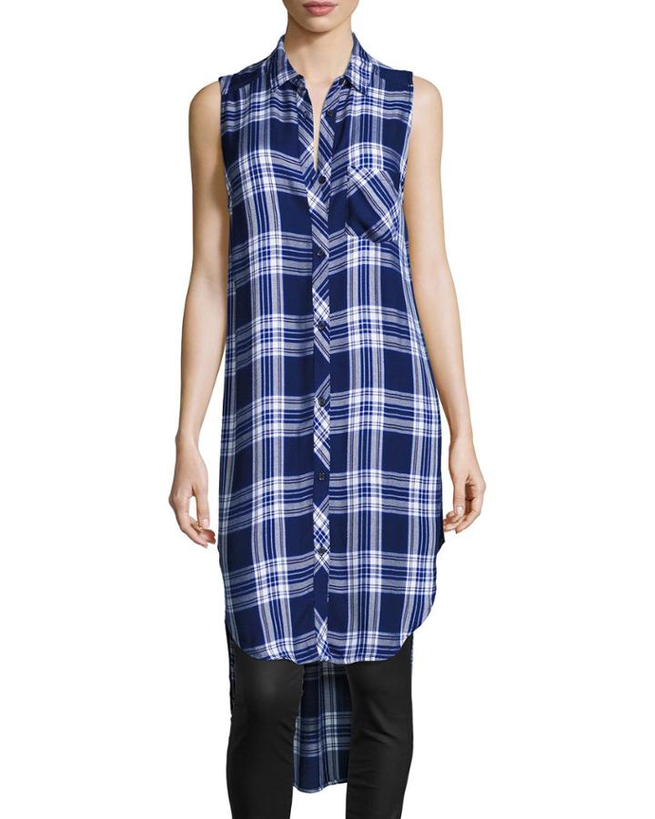 Jordyn Plaid Sleeveless High-low Tunic, Midnight Cobalt