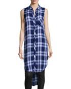 Jordyn Plaid Sleeveless High-low Tunic, Midnight Cobalt