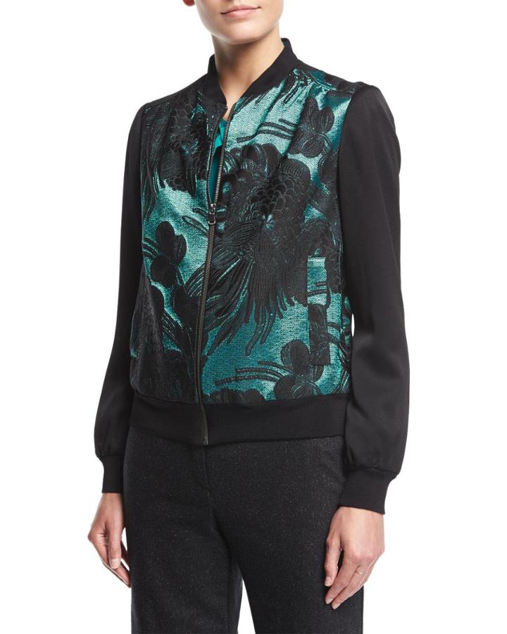 Brocade Jacquard Zip-front Bomber Jacket