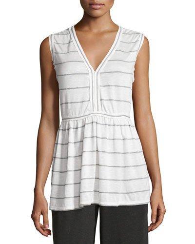 Sleeveless Stripe-print Top, Off White/gray