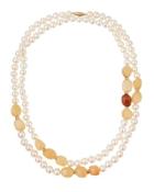 Long Freshwater Pearl & Moonstone Necklace