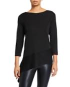 Ribbed 3/4-sleeve Asymmetric Pullover