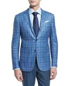 Plaid Two-button Jacket, Light Blue/green