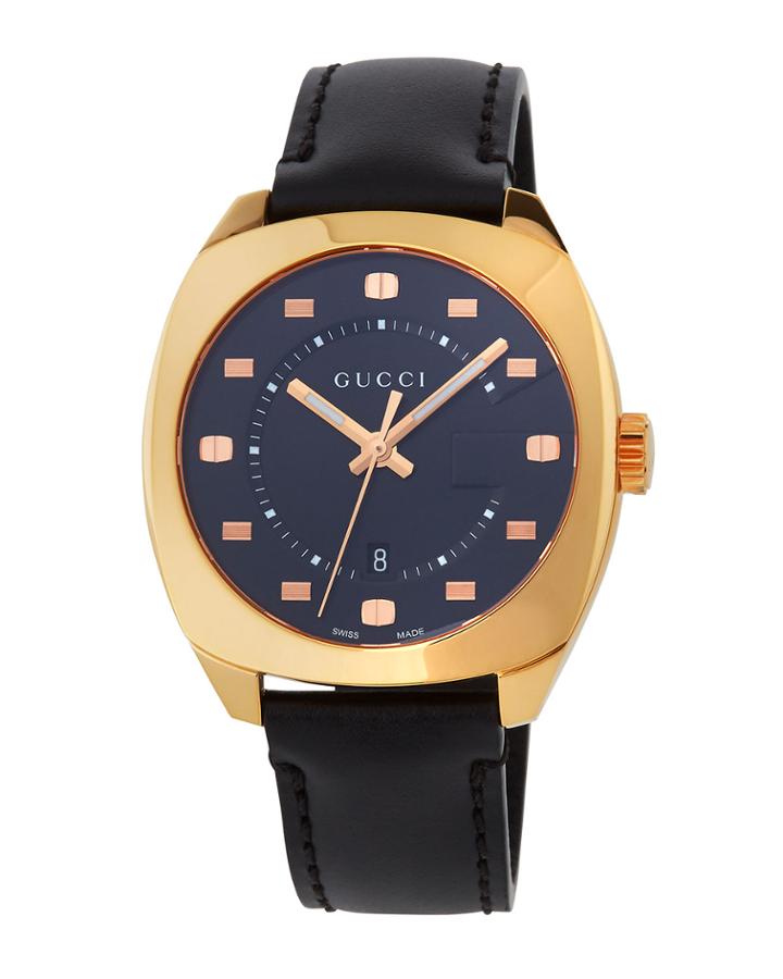 41mm Date Watch W/ Leather Strap, Rose/black