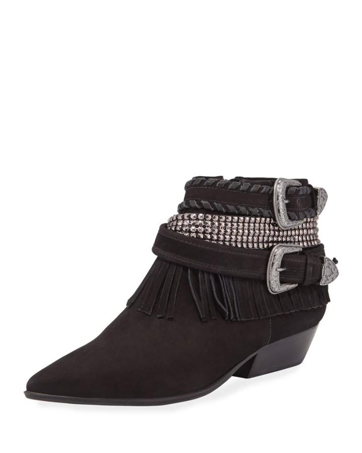 Myra Fringed Buckle Ankle Booties