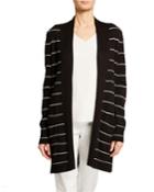Cashmere Open-front Ribbed Striped Cardigan