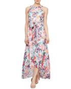 Watercolor Floral High-low Halter Dress