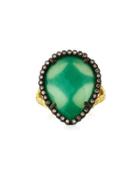 Old World Midnight Chrysoprase Doublet Ring With Diamonds,