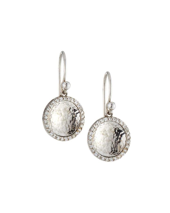Medium 18k White Gold Drop Earrings W/ Diamond Trim