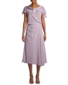 Floral-embroidered Draped Georgette Dress