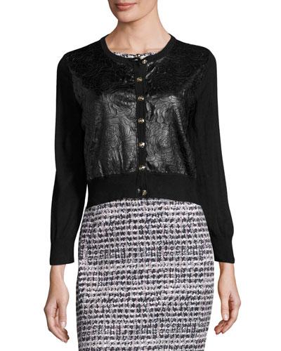 Faux-leather Floral-cutout Shrug Cardigan, Black
