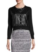 Faux-leather Floral-cutout Shrug Cardigan, Black