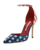 Zaka Stars & Stripes Sequin Ankle-strap Pumps