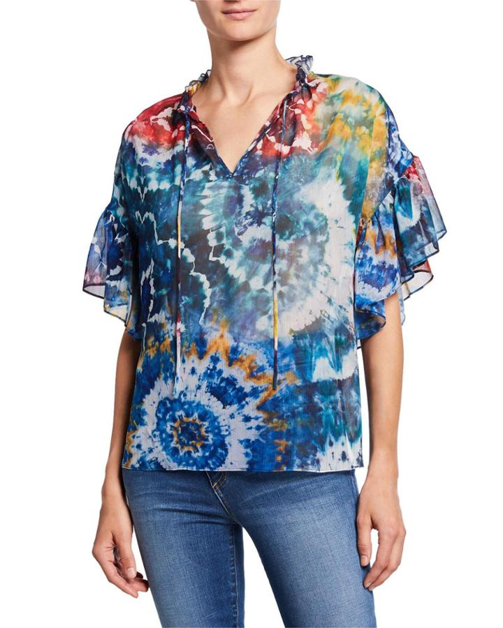 Julius Tie-dye Ruffle-sleeve Tunic Top
