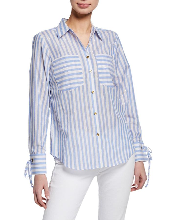 Striped Metallic Grommet Cuff Blouse