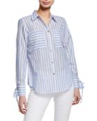 Striped Metallic Grommet Cuff Blouse