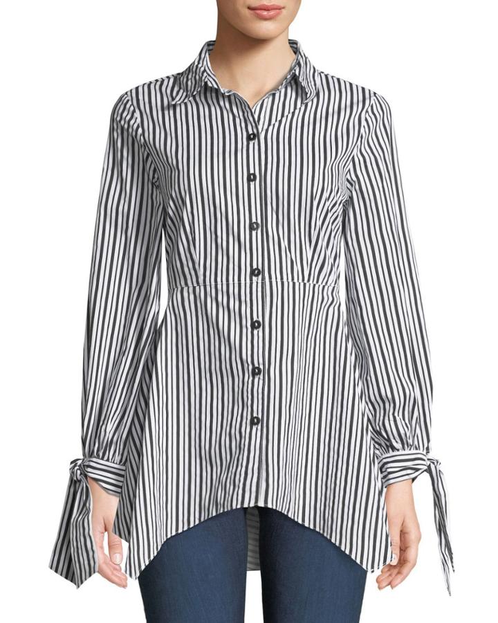 Striped Flare-hem Tunic Blouse