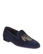 Men's Suede Logo Smoking Slipper