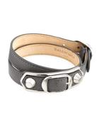 Metallic Edge Leather Wrap Bracelet, Gray