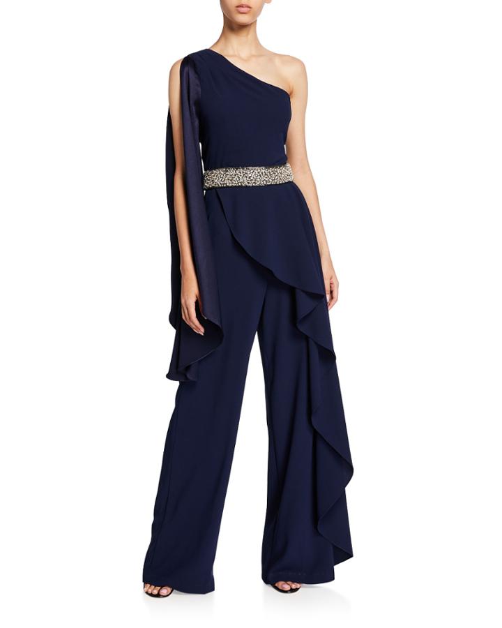 Venita One-shoulder Draped Embellished Jumpsuit
