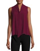Sleeveless Blouse With Self-tie Front, Burgundy