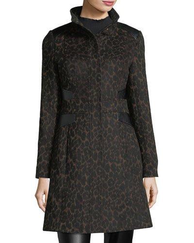 Leopard-print Faux-leather-trim Coat