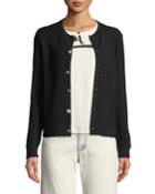 Crewneck Jewel-button Ribbed Wool-silk Cardigan