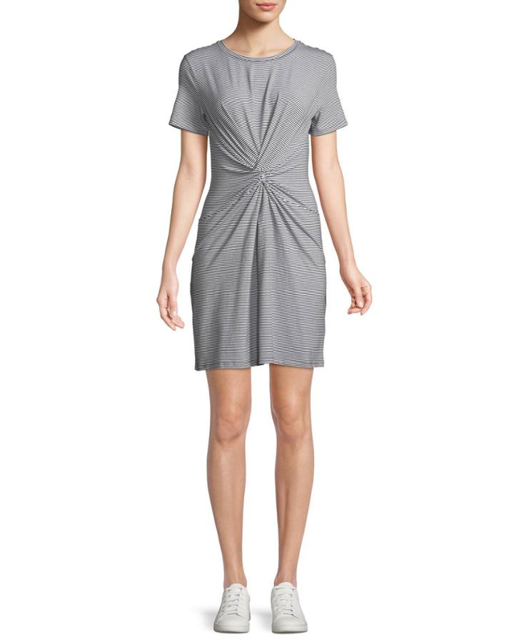 Knotted Short-sleeve Striped Tee Dress