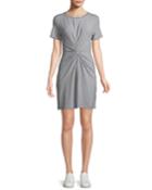 Knotted Short-sleeve Striped Tee Dress