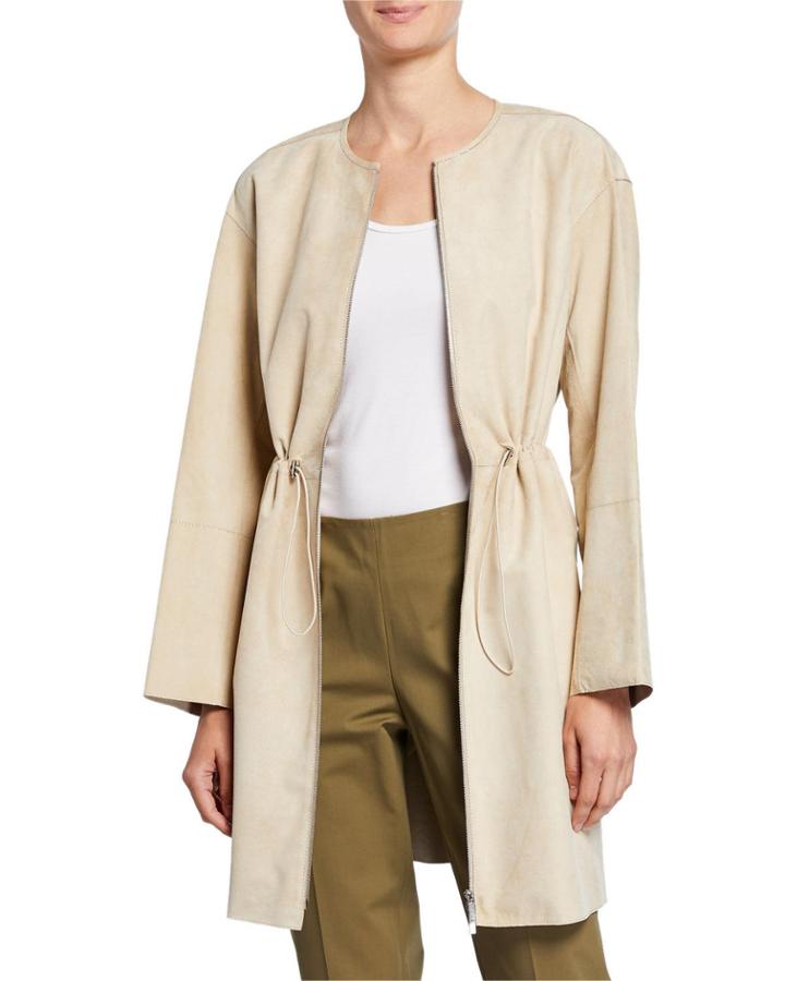 Linnea Leather Zip-front Cinched-waist Jacket