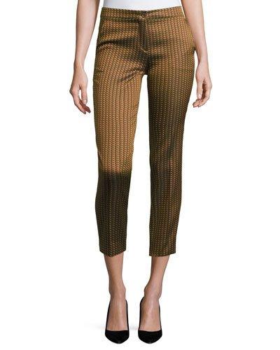 Herringbone-jacquard Cropped Pants, Gold