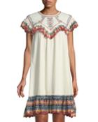Embroidered Gauze Short-sleeve Dress