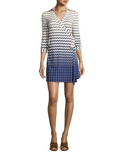 Milo Chevron 3/4-sleeve Wrap Dress, Navy
