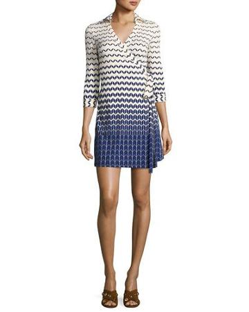 Milo Chevron 3/4-sleeve Wrap Dress, Navy